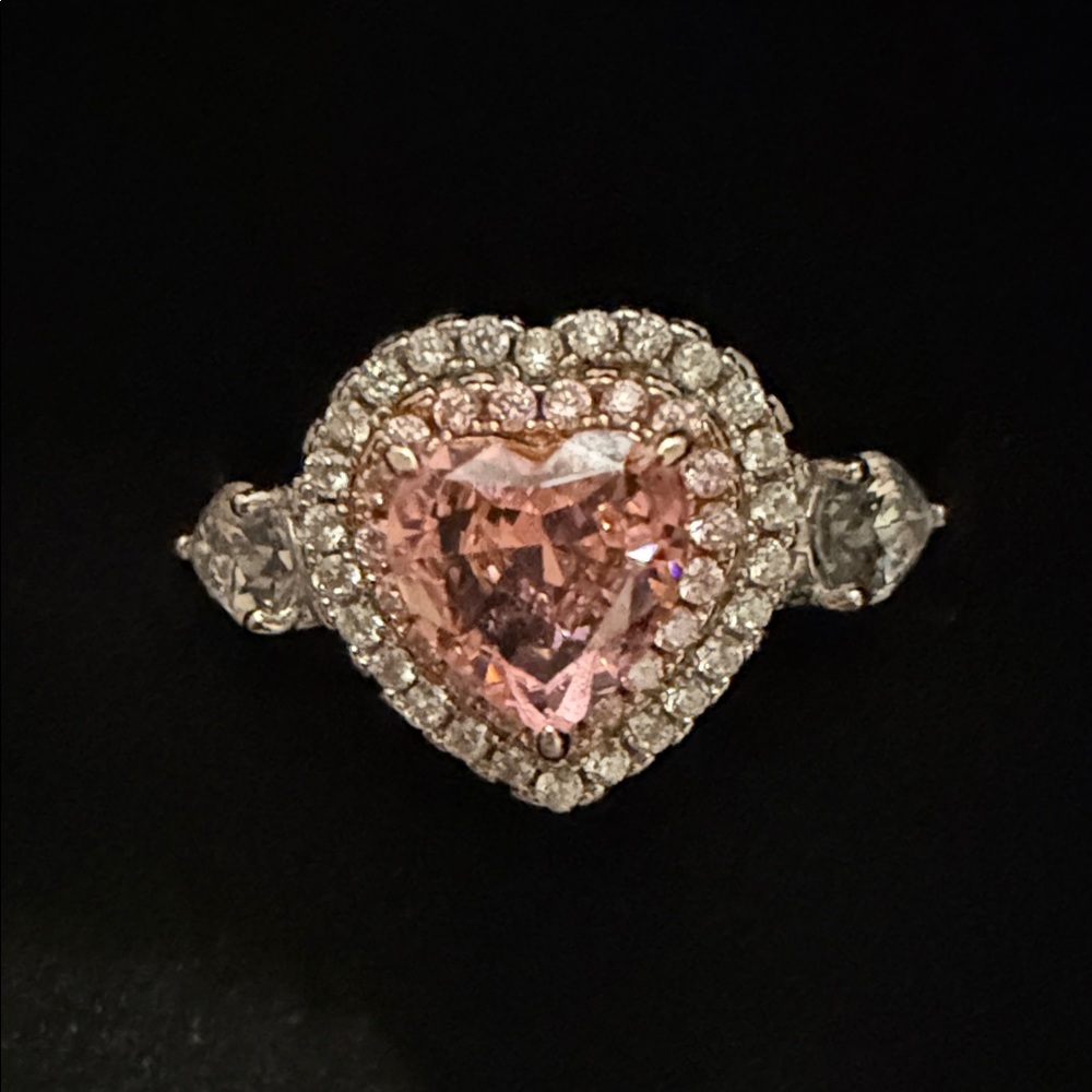 Heart-Shaped Pink and Silver Ring